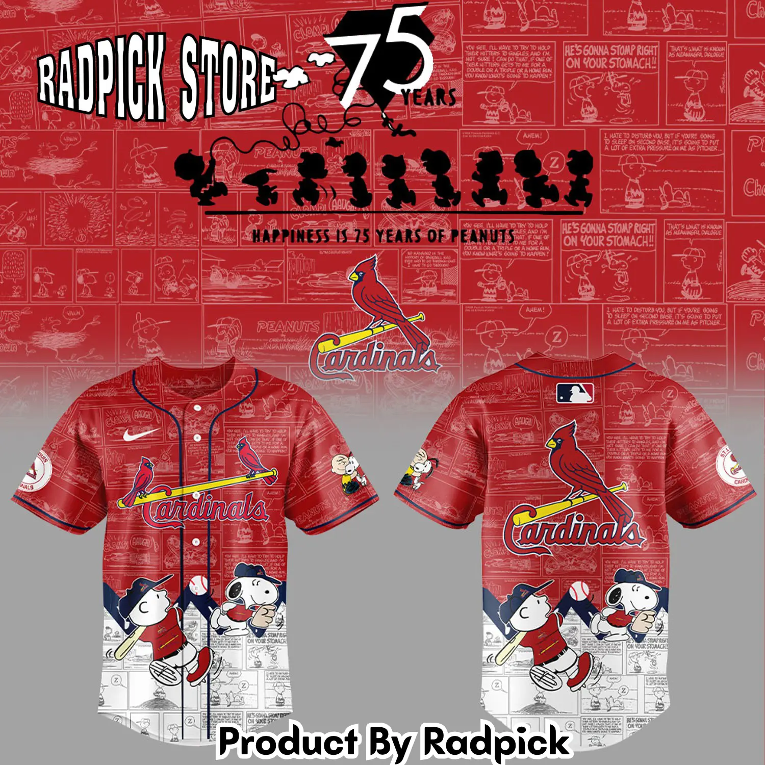 Radpick stlouis cardinals 75th anniversary of peanuts baseball jersey rp12747